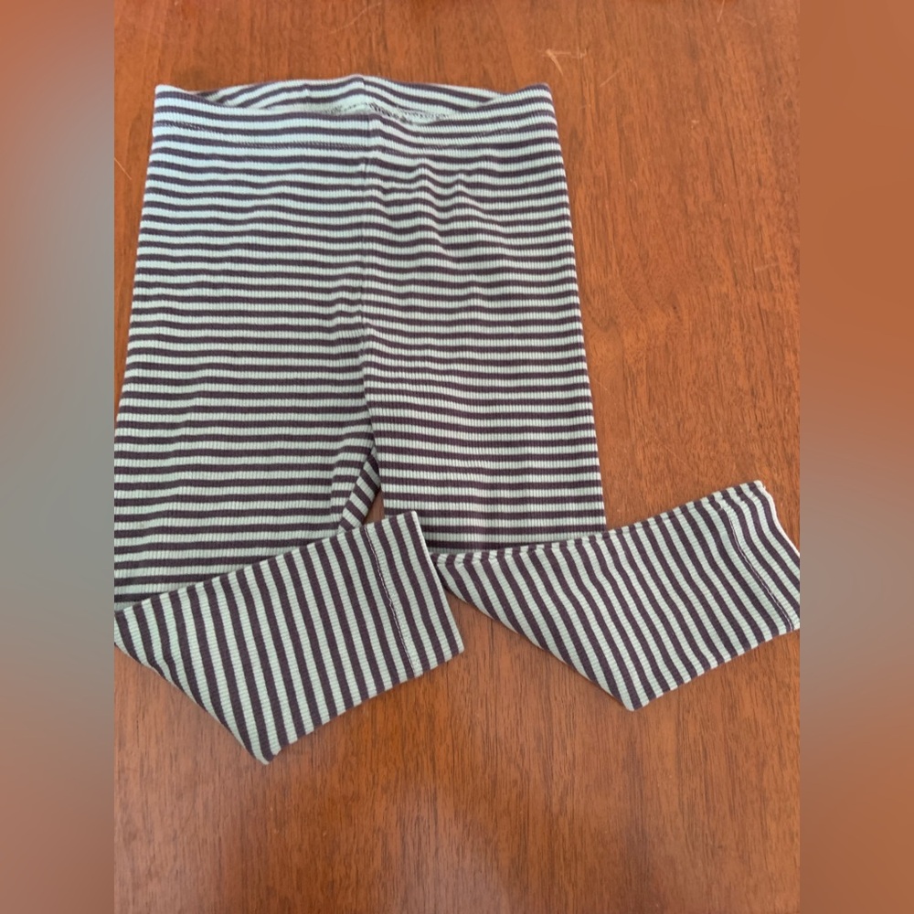 🍊5/$25 H&M Organic Charcoal and Mint Striped Kids Leggings size 12-18m